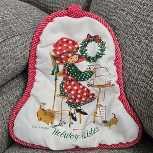 HOLLY HOBBIE Vtg Pot Holder Bell Shaped Holiday Wishes Christmas